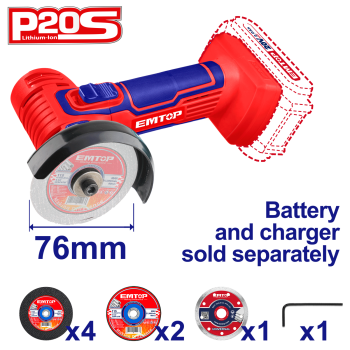 Մարտկոցային Անկյունային Հղկող Մեքենա - (Փոքր Բալգարկա) |EMTOP ELAG7601 20Վ, 76մմ 