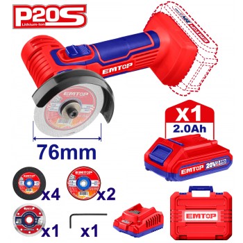 Մարտկոցային Անկյունային Հղկող Մեքենա - (Փոքր Բալգարկա) |EMTOP ELAG76017 20Վ, 76մմ 