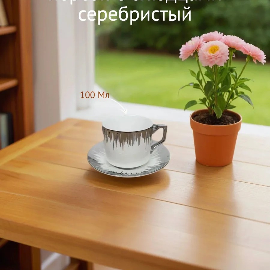 Кофейный набор на 6 персон с блюдцами серебристый