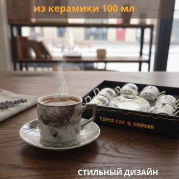 Кофейный набор на 6 персон 100мл серебряное перо