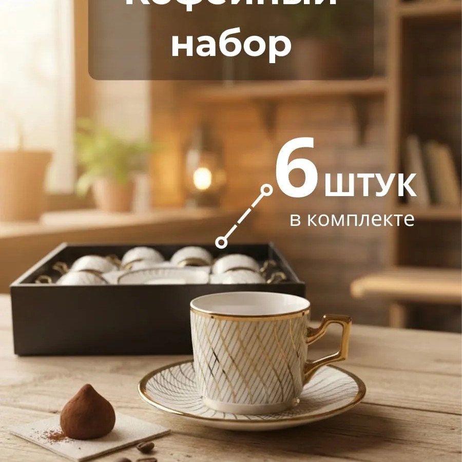 Кофейный набор на 6 персон 100мл золотой