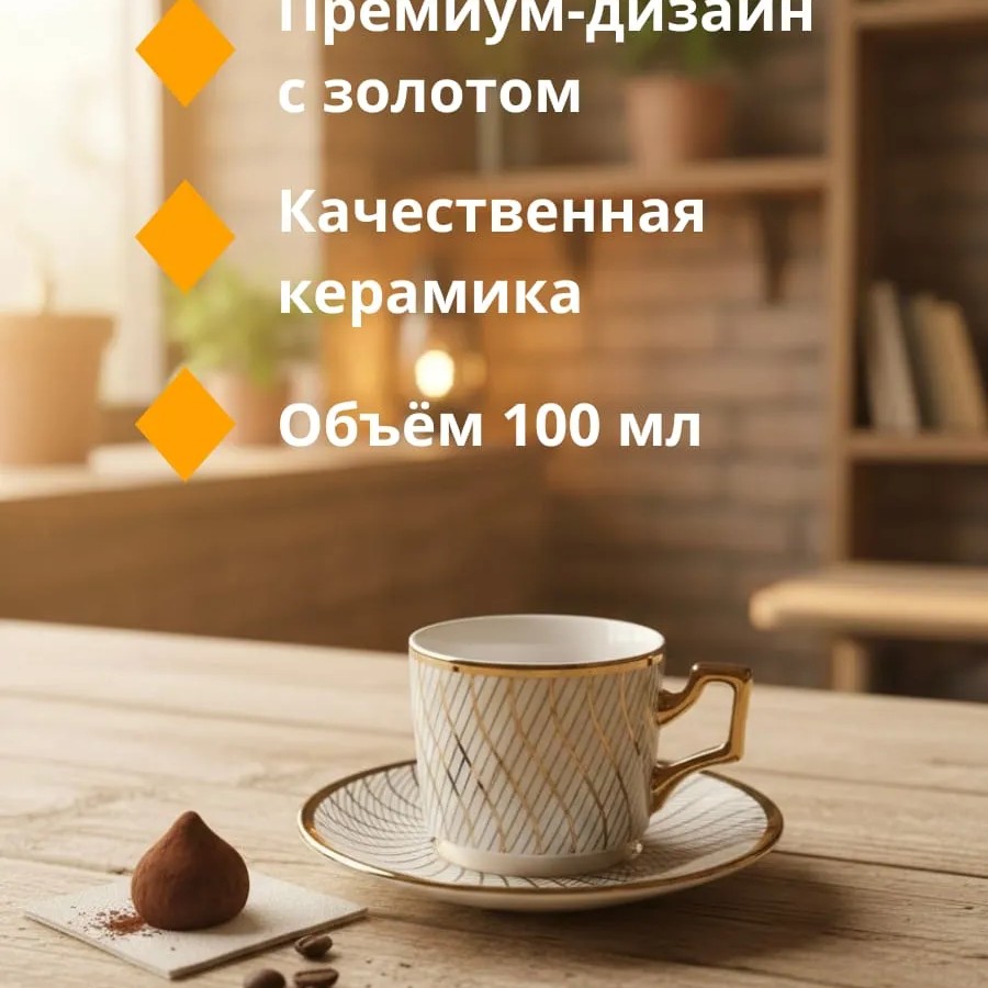 Кофейный набор на 6 персон 100мл золотой