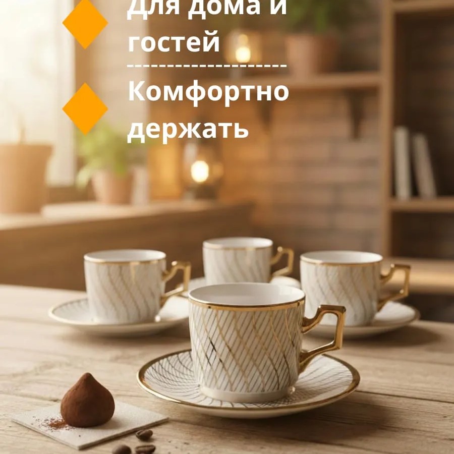 Кофейный набор на 6 персон 100мл золотой