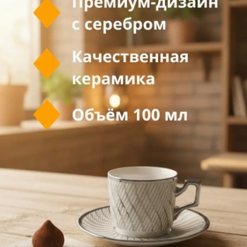 Кофейный набор на 6 персон 100мл серебристый