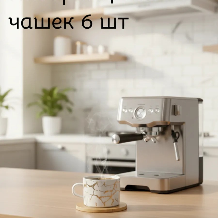 Набор кофейных чашек 6 шт с деревянными блюдцами белый 150Мл