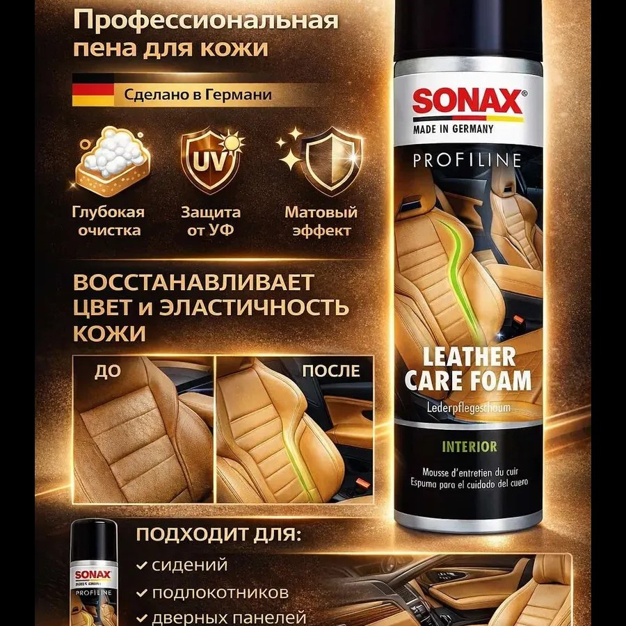 Пена для кожи Sonax Profiline Leather Care Foam 400мл Пена для кожи Sonax Profiline Leather Care Foam 400мл