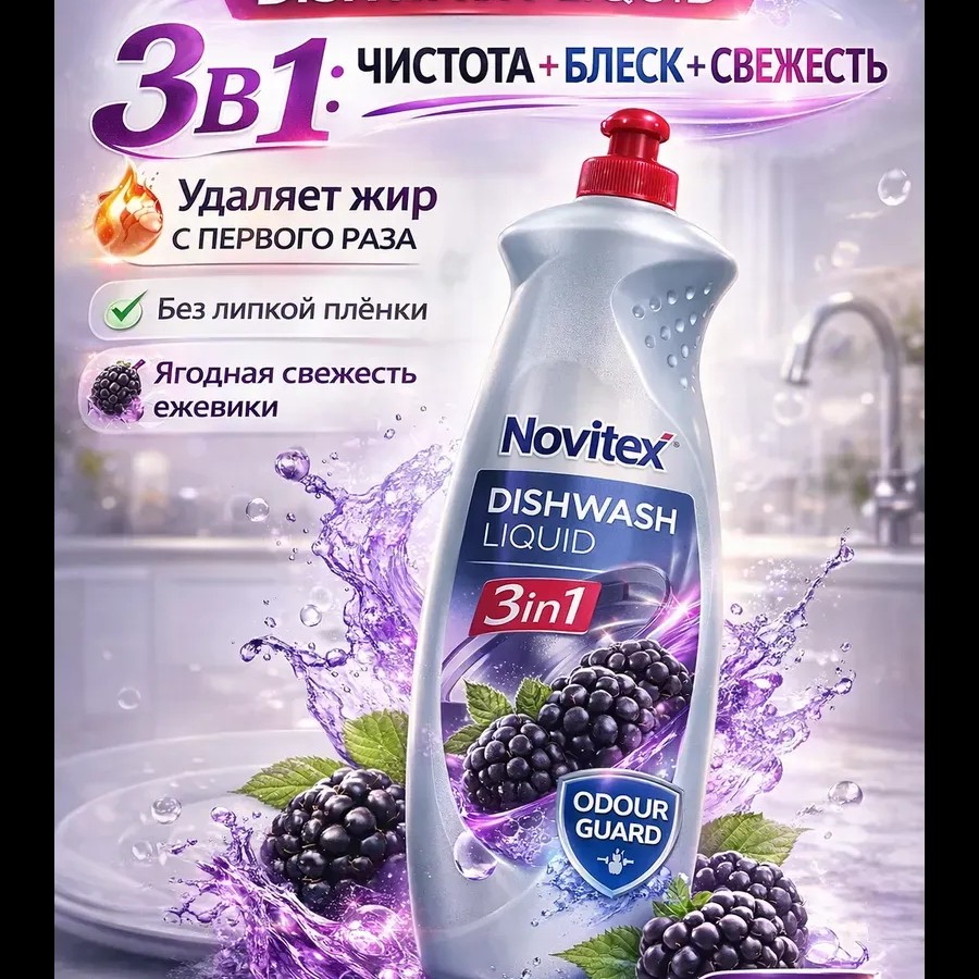 Novitex средство для мытья посуды ежевика 1000 мл